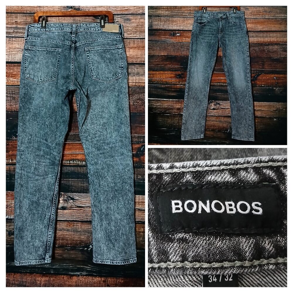 Bonobos Jeans Mens 34X32 Slim Straight Acid Washed Black Denim